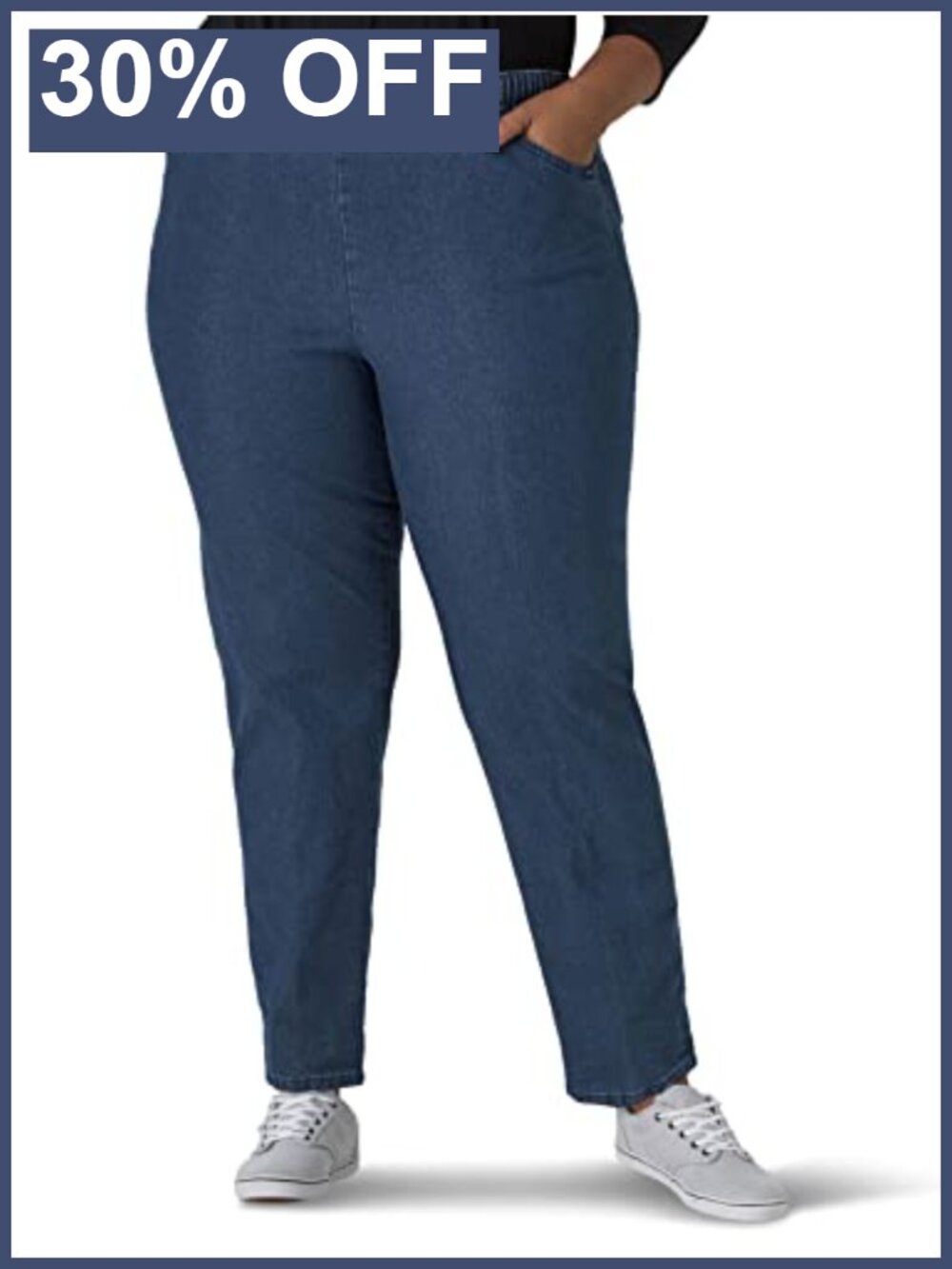 Plus Size Stretch Pull-On Tapered Leg Jeans Elastic Waist Casual